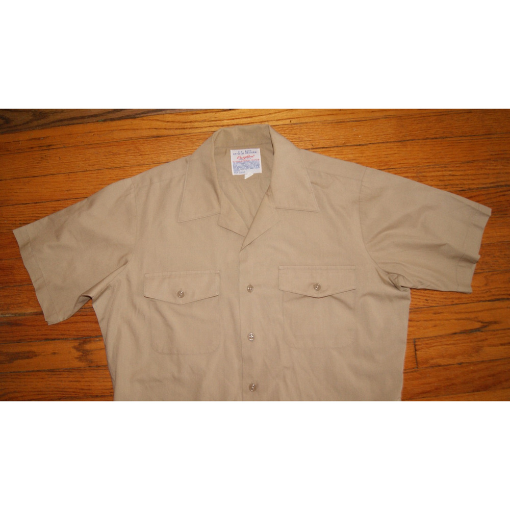 Vintage Creighton US Navy Official Uniform Shirt Khaki Half Sleeve Size Large